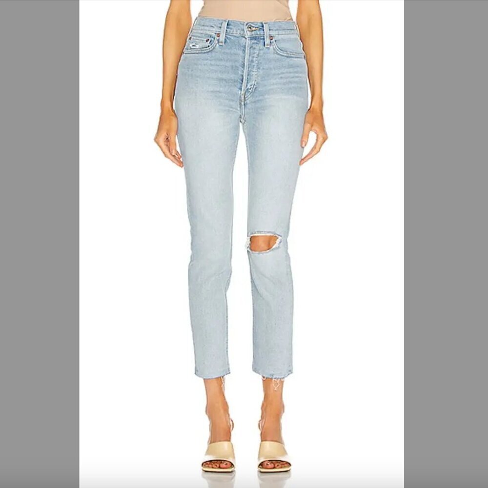 RE/DONE 90's High Rise Ankle Crop in Worn Light Blue 27"
